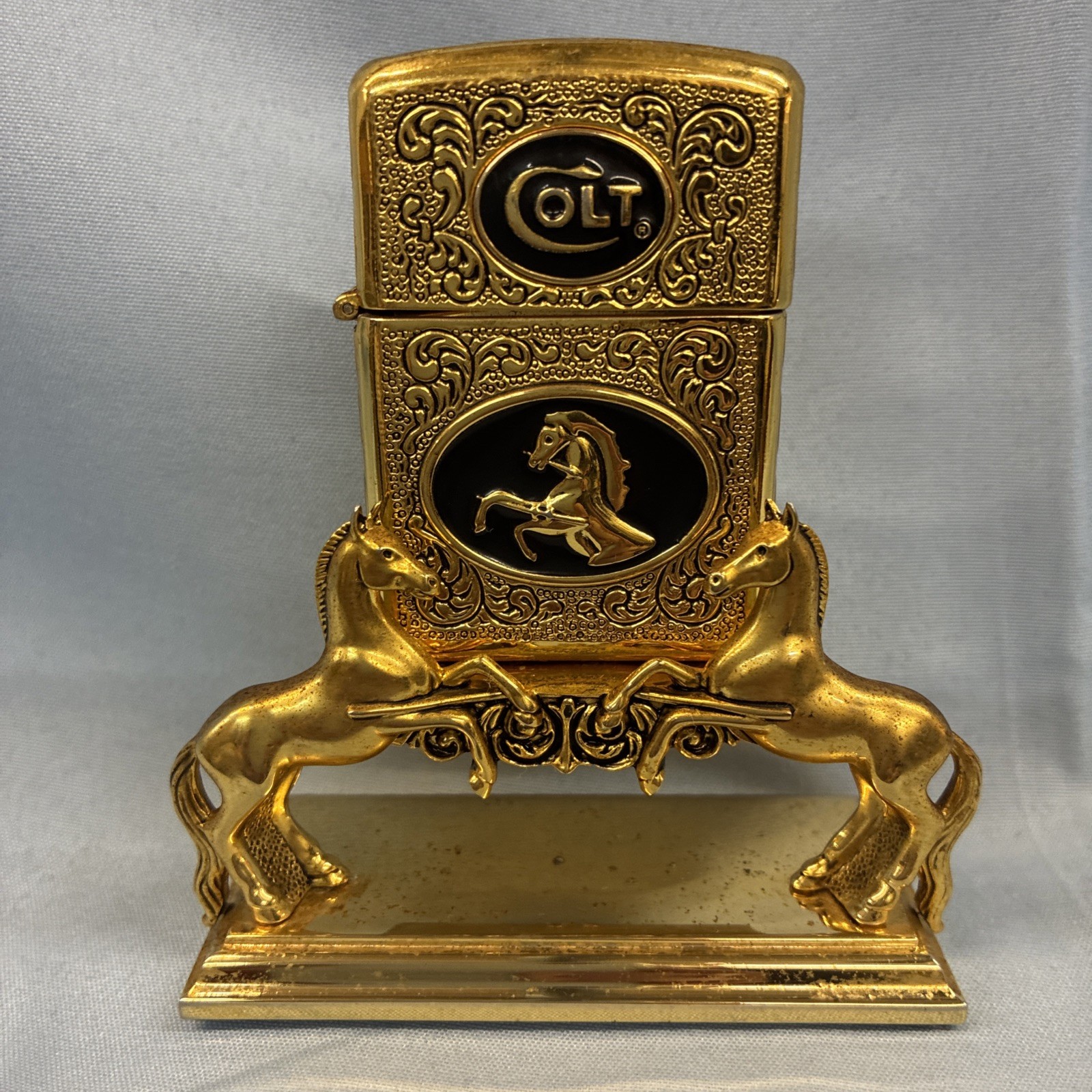 Franklin Mint Colt Spirit Old West Bronze Collector Lighter w/ Stand Read Desc