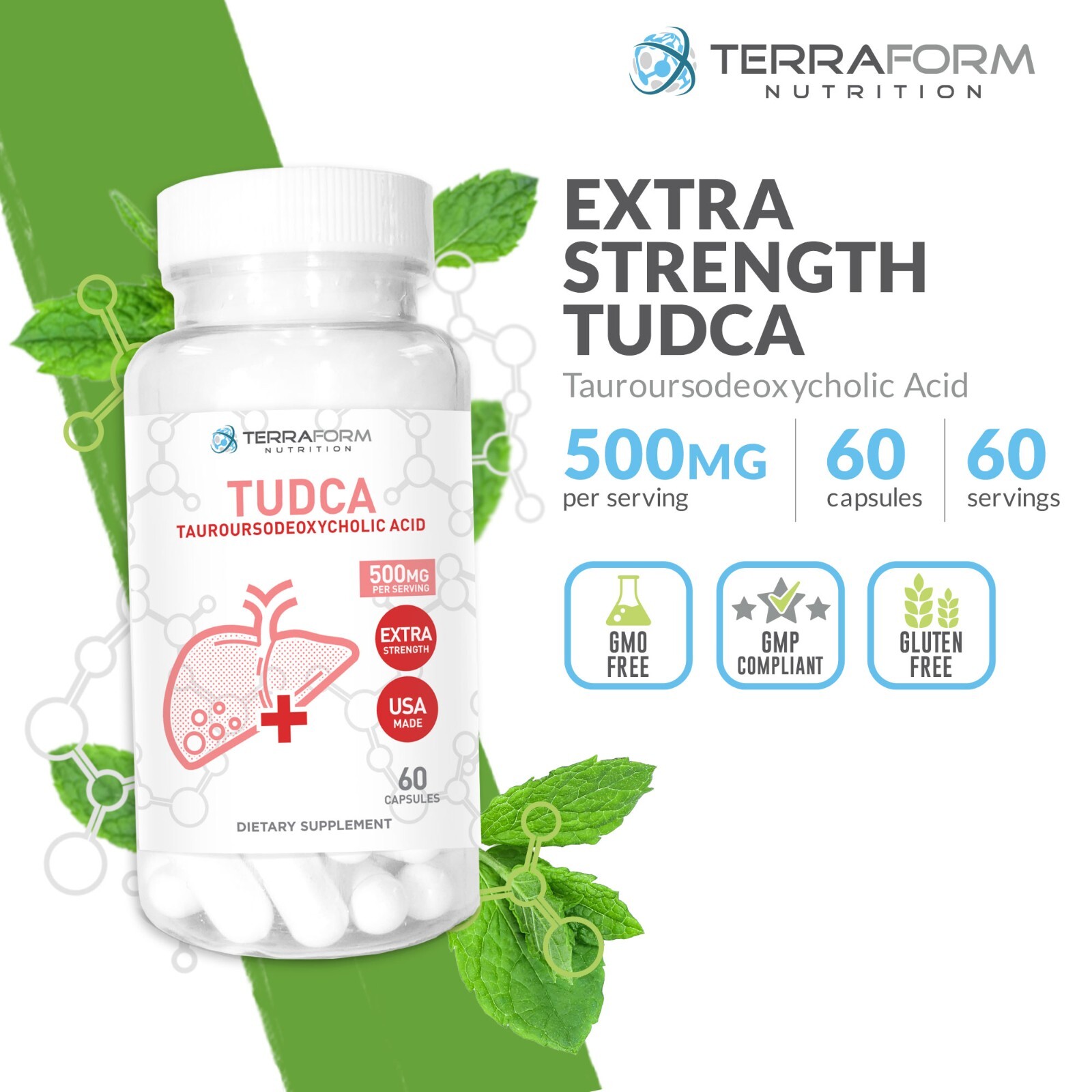 (2 PACK) Pure TUDCA Supplement (Tauroursodeoxycholic Acid) - 500mg Per Serving