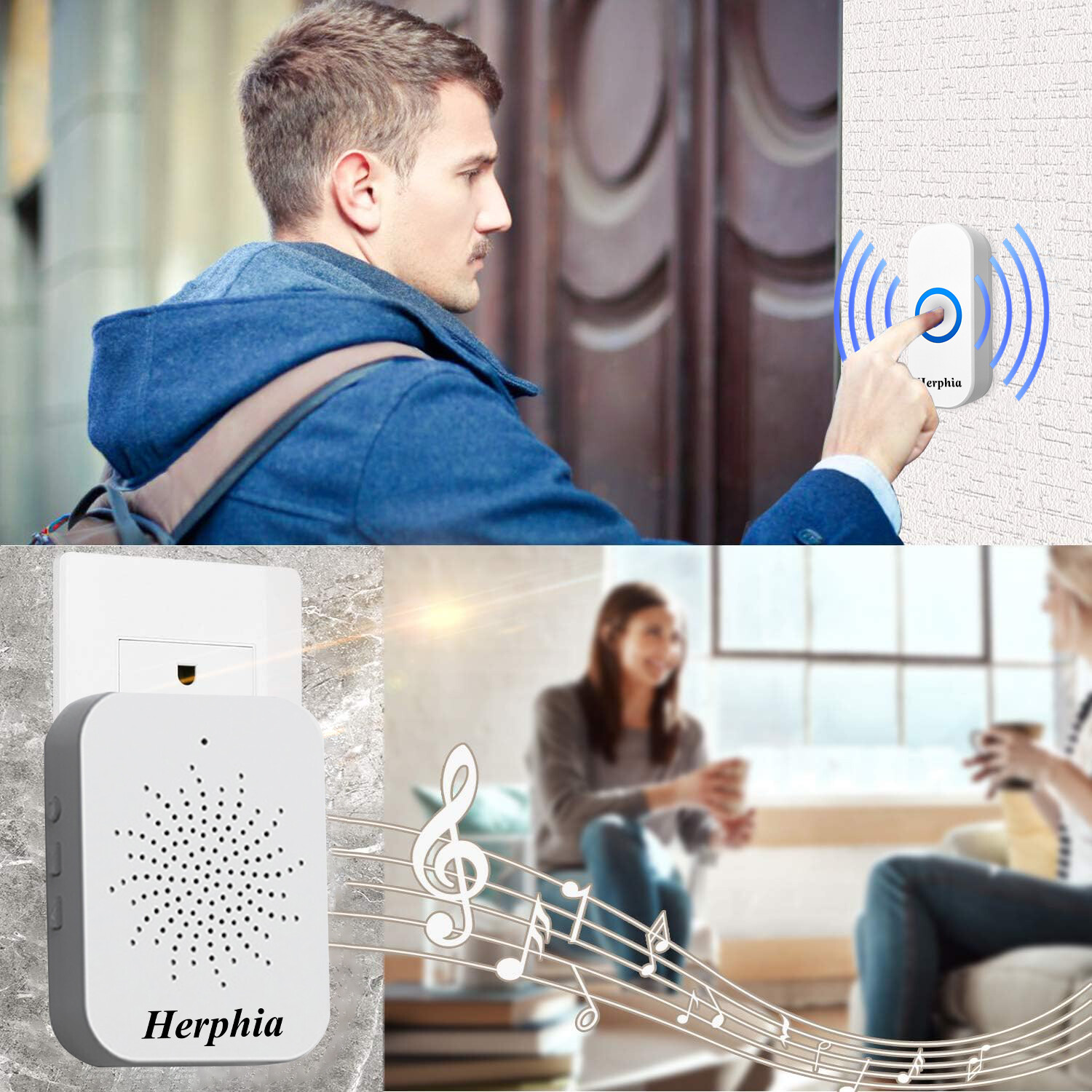 Wireless Doorbell USB Plug in &Play Waterproof Door Bell Kit LED Flash 20 Chimes