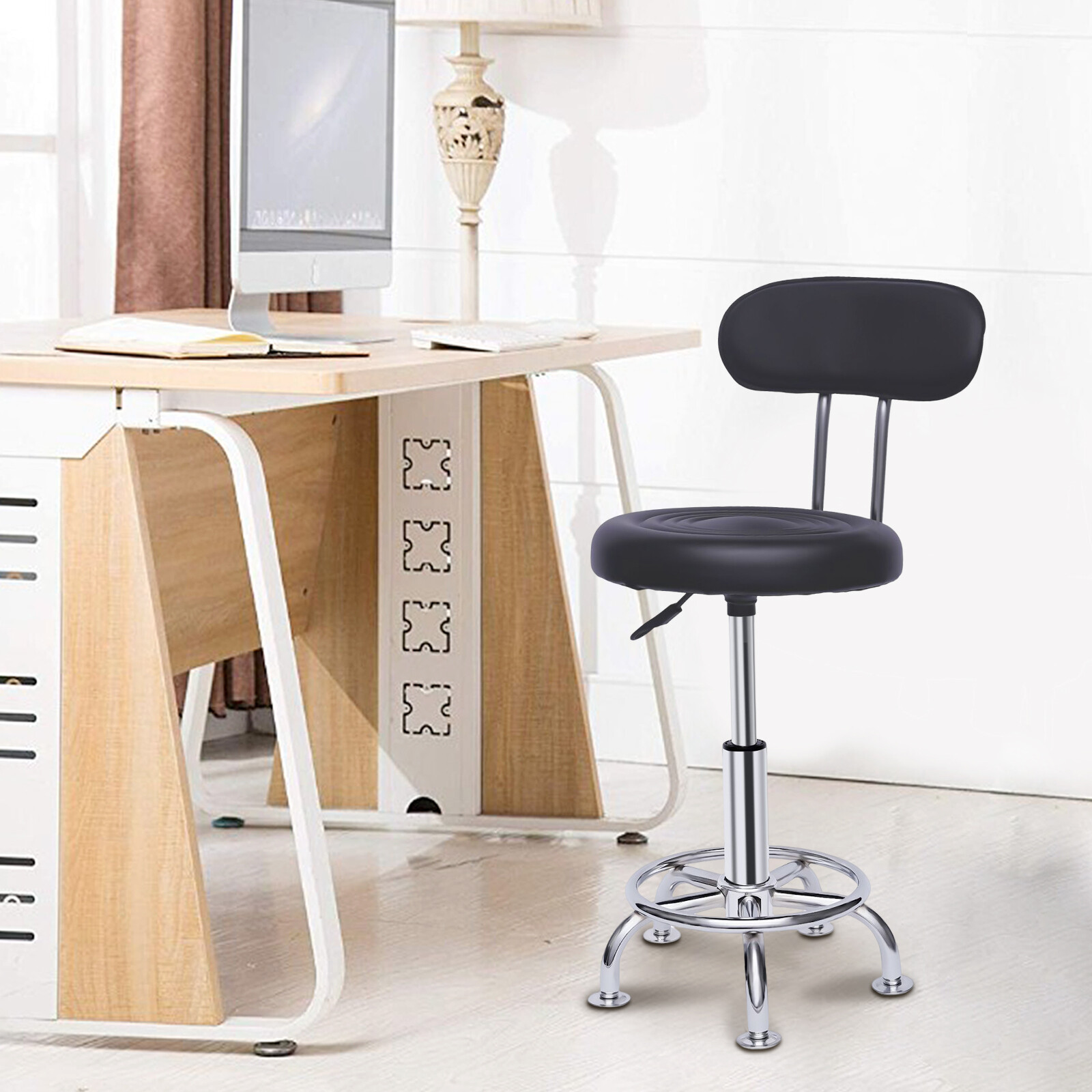Hydraulic Garage Work Chair Leather Work Shop Stool Bench Height-Adjustable