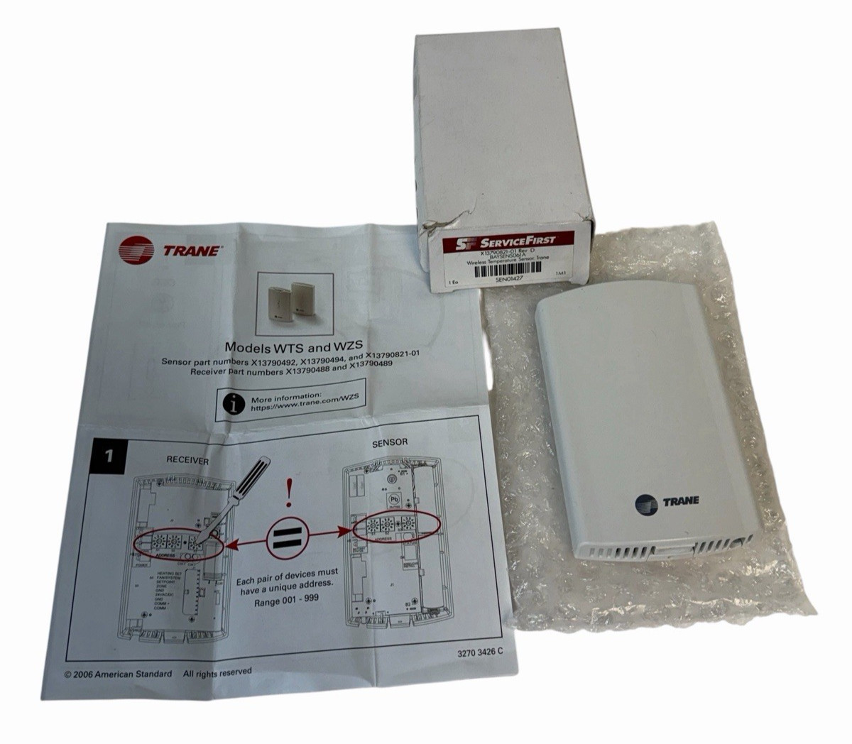 NIB TRANE SERVICEFIRST SEN01427 WIRELESS TEMPERATURE SENSOR X13790821-01 REV. D