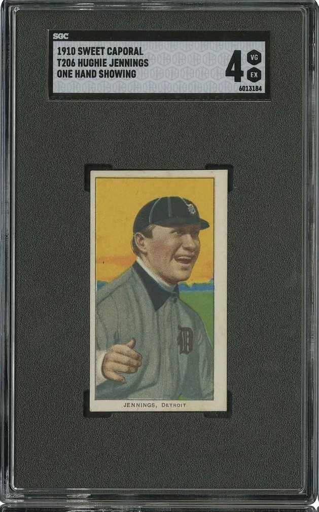 1909 T206 SWEET CAPORAL HUGHIE JENNINGS DETROIT ONE HAND SHOWING SGC 4 VG/EX