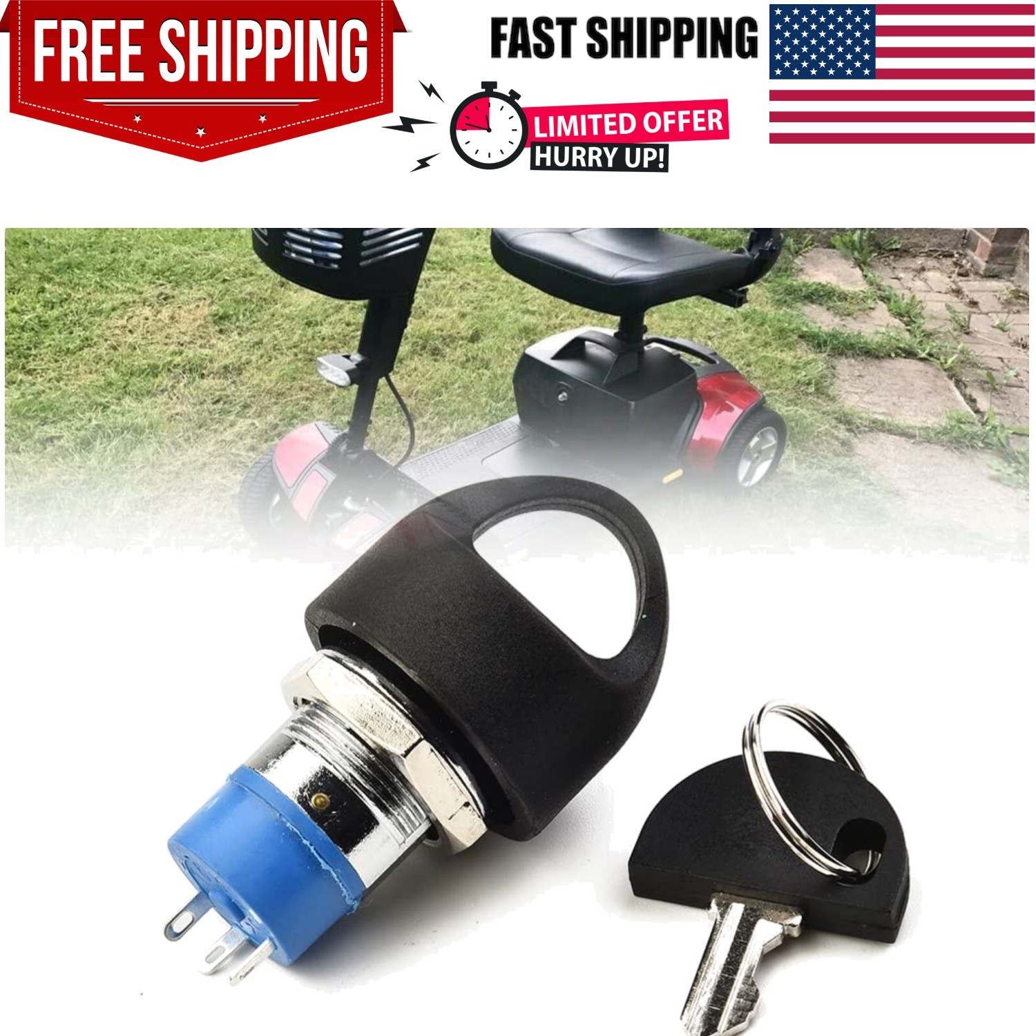 Chrome Ignition Switch with 2 Keys for Mobility Scooters – Durable and Reliable