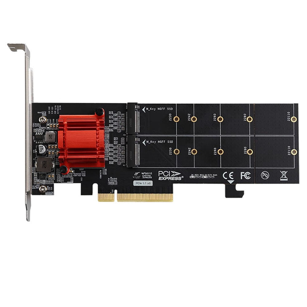 PCI-E3.1 X8 Dual M.2 NVMe SSD to PCIe Adapter Card ASM2812 Expansion Card