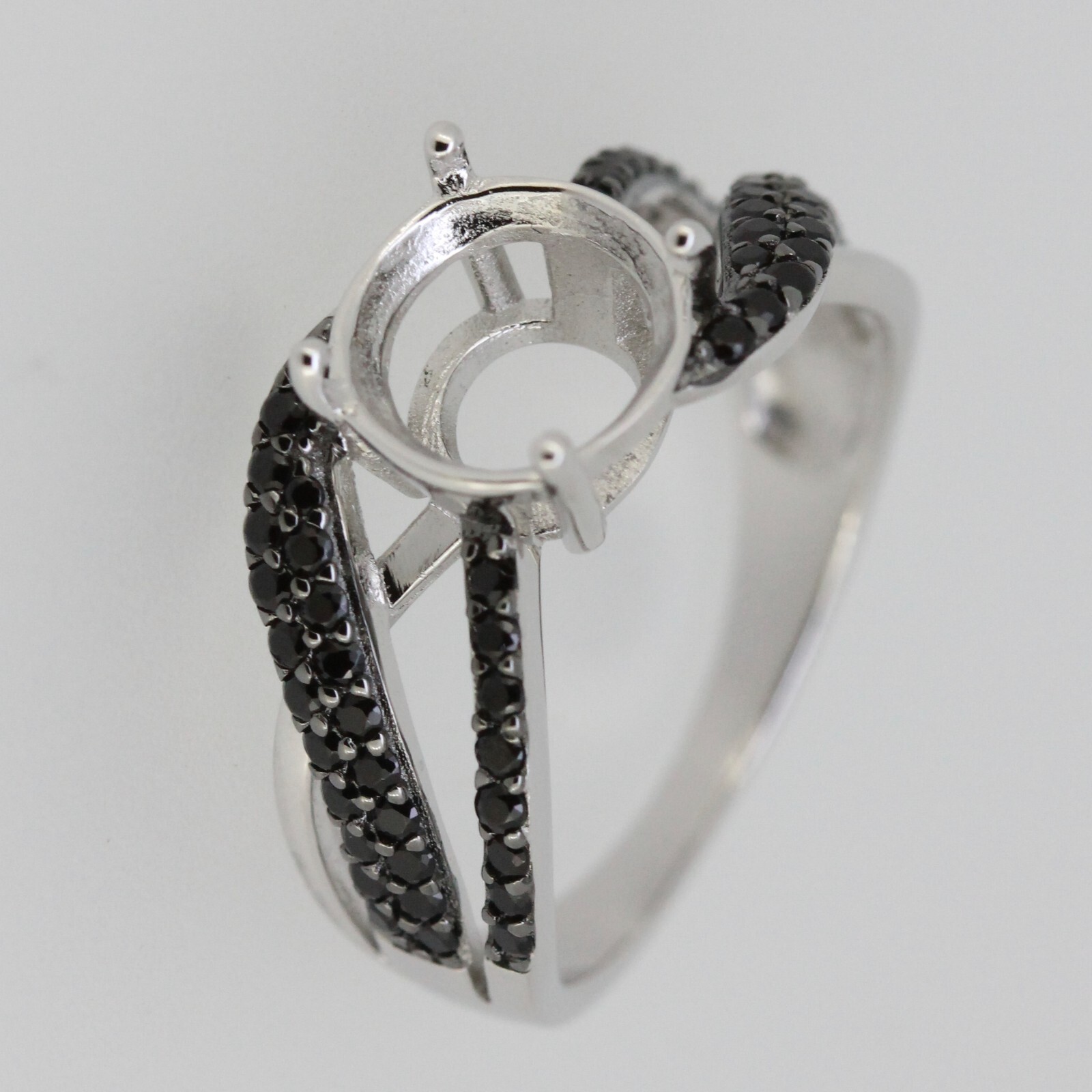 Sterling Silver Semi Mount Ring Setting Round RD 9x9mm Black Spinel