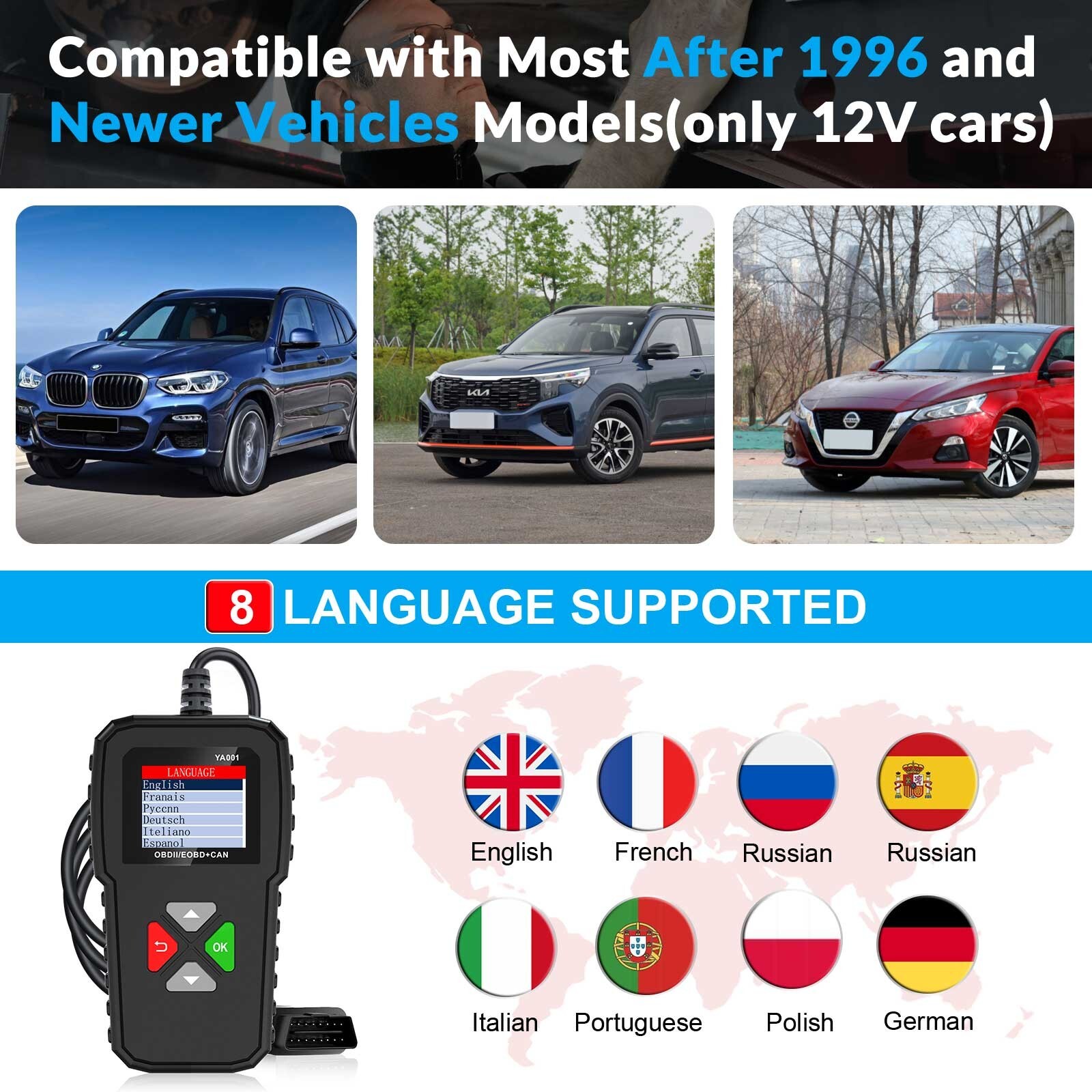 2025 KINGBOLEN YA001 OBD2 Scanner Code Reader Check Engine Fault Diagnostic Tool