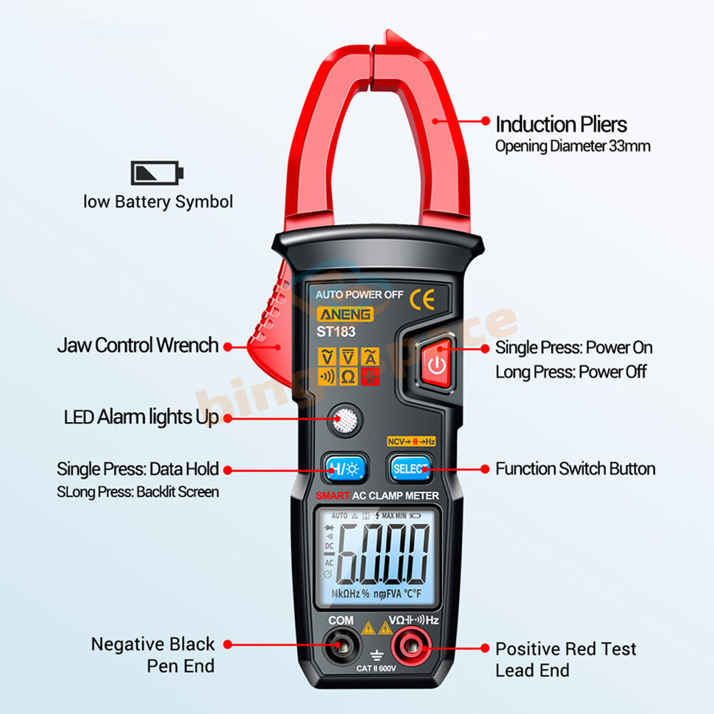 ANENG Digital Clamp Meter AC DC Current Multimeter Ammeter Voltage Tester ST183