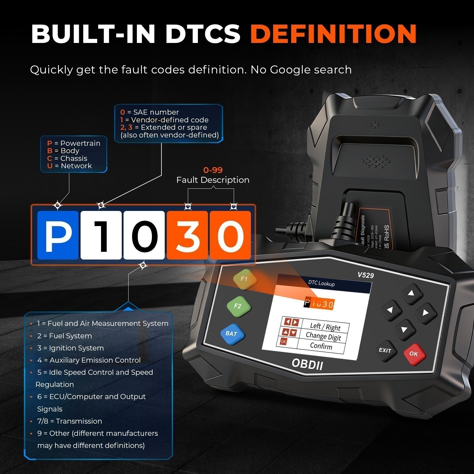 V529 OBD2 Scanner Car Diagnostic Scan Tool ABS Code Reader Battery Read Freeze