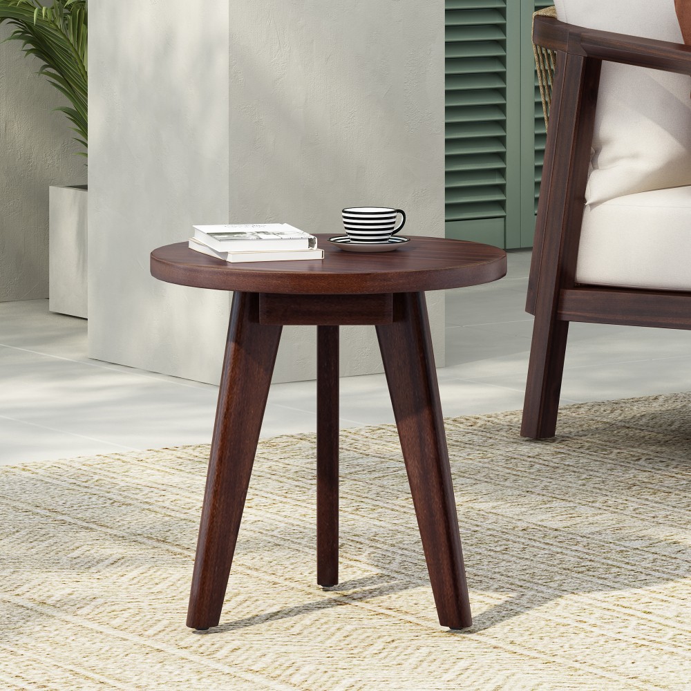 Side Table Mid-Century Modern Acacia Wood End Table with Three Legs Home Decor