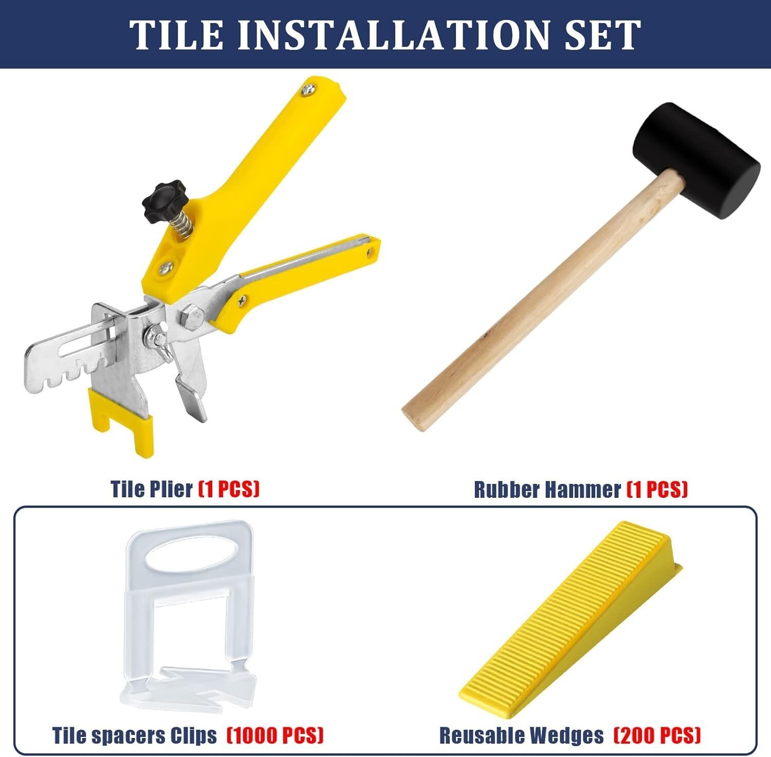 Tile Leveling System with Tile Plier Rubber Mallet 1000 Piece Tile Spacers Clips