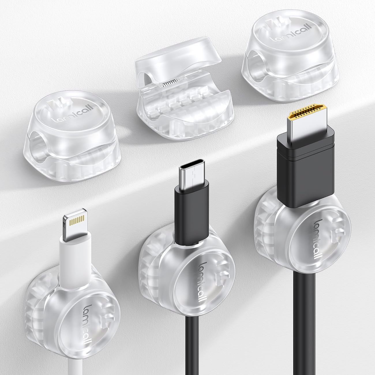 6Pack Cord Organizer, Office Desk Accessories - Clear Cable Management Clips, H