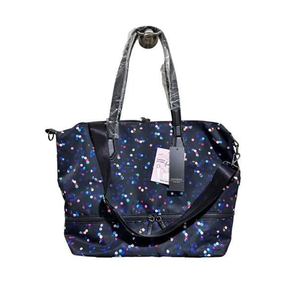 Mondani New York Black Colorful Polka Dot Lined Yoga Tote Bag