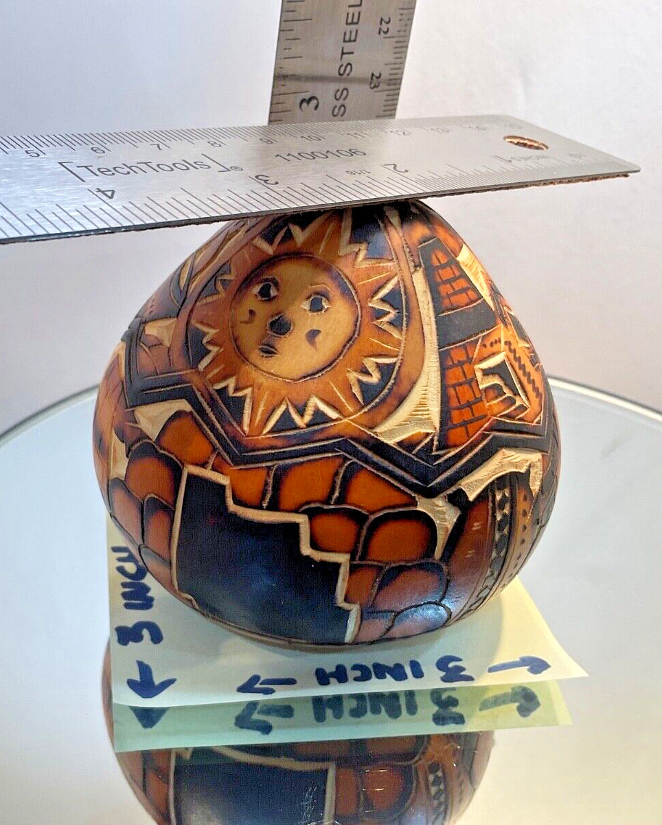 Vintage Peruvian Hand Carved Music Gourd Folk Art Gourd Peru Life Culture