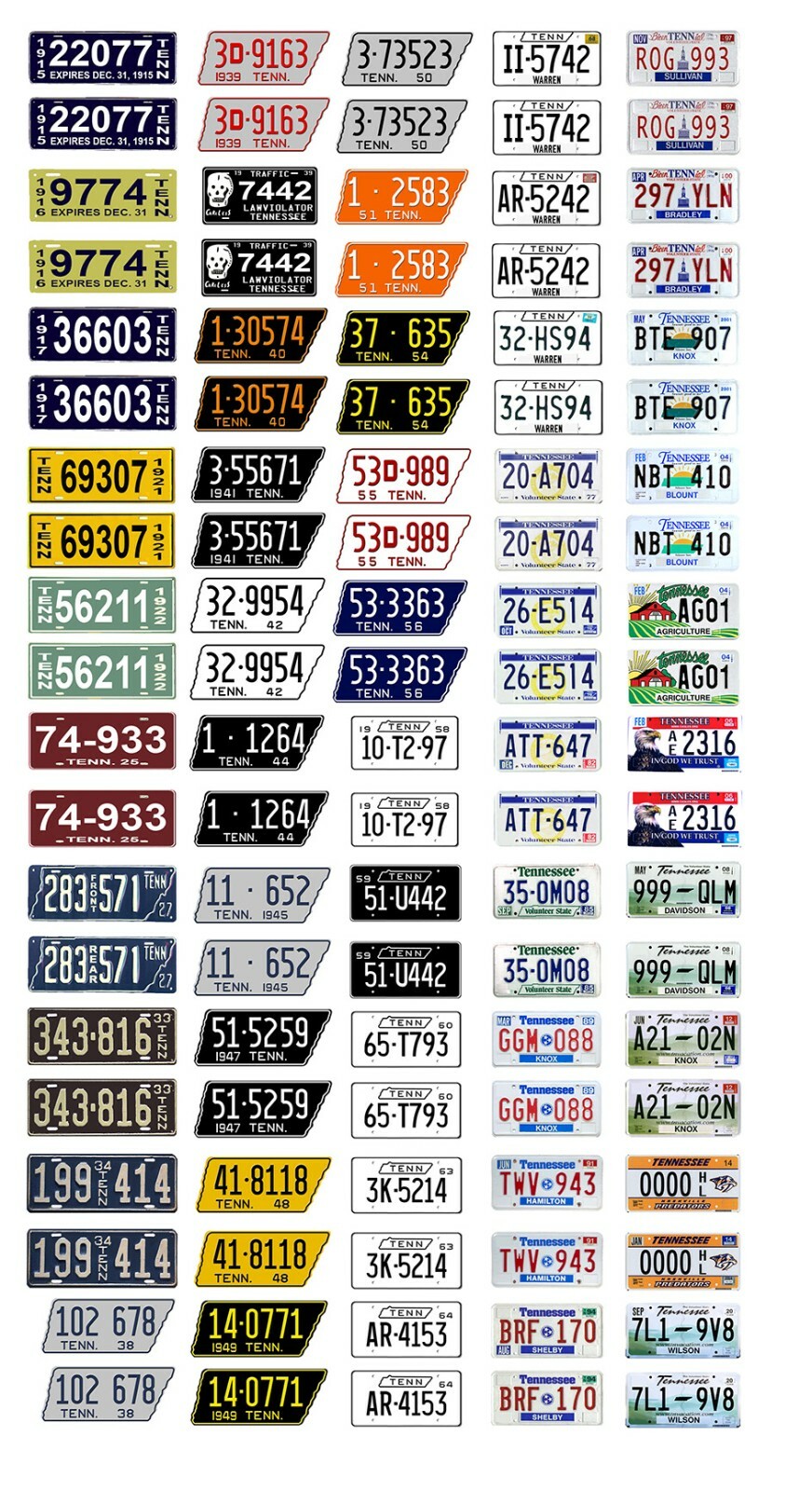1/25 scale model car assorted USA Tennessee license plates state tags 1:25