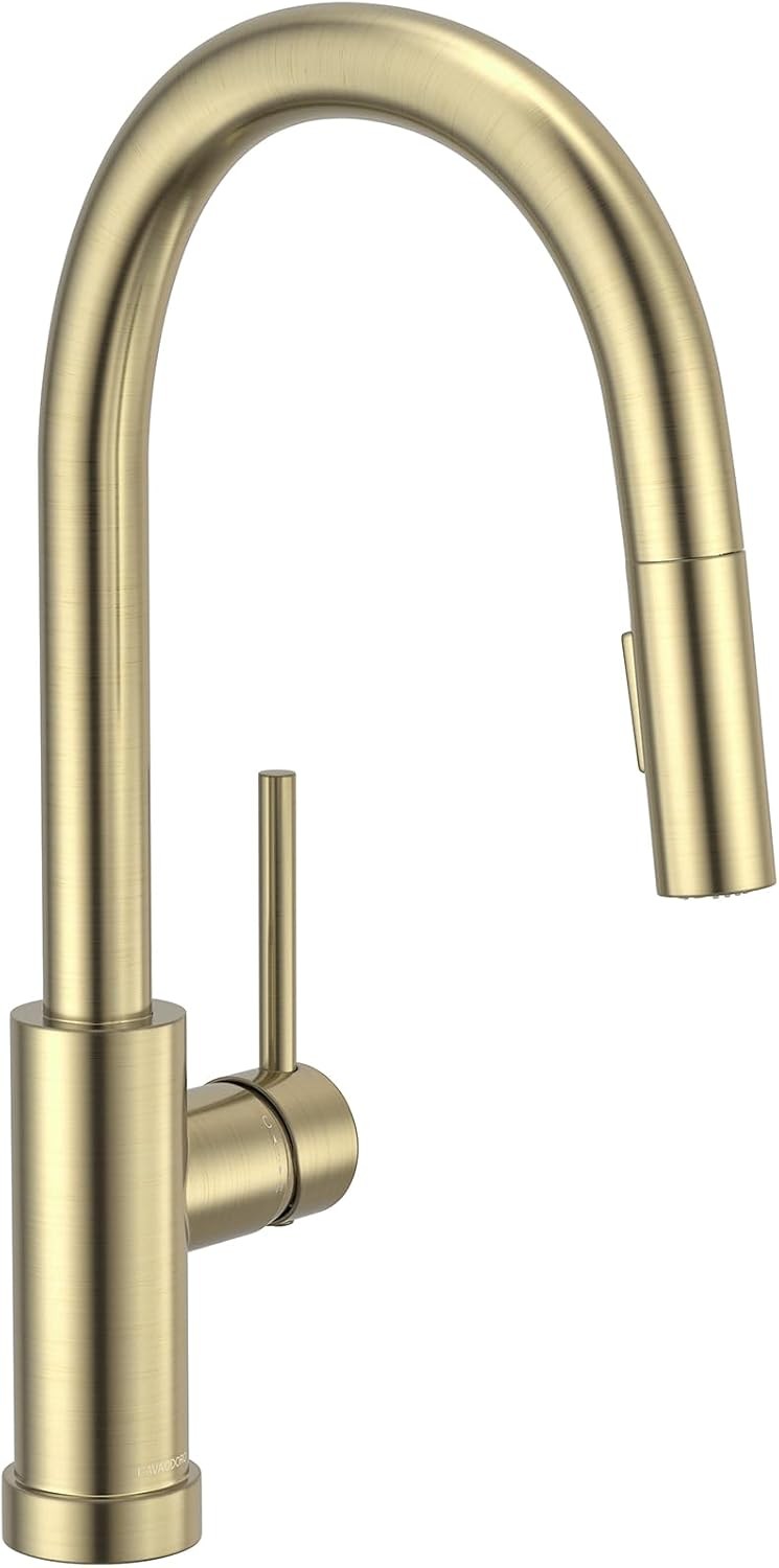 Brushed Gold Kitchen Faucet, Modern Single Hole Kitchen Faucet with Pull Down