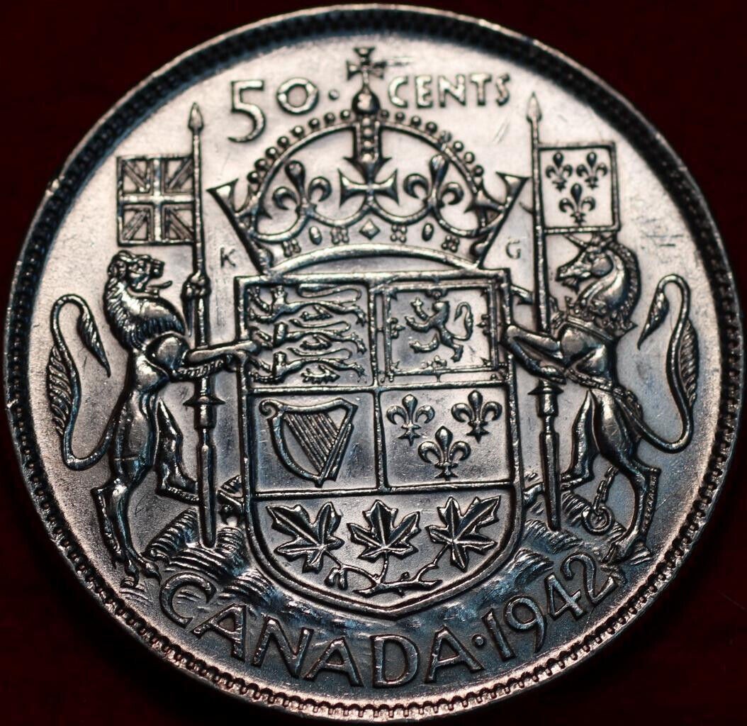 🇨🇦 Uncirculated 1942 King George VI 50 Cents Silver Coin Canada