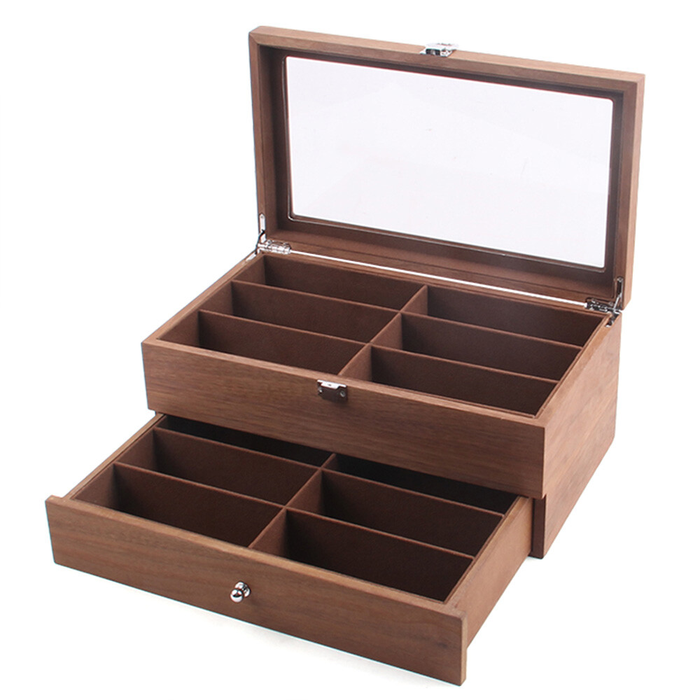 2 Layer 12 Slots Sunglass Organizer Eyeglass Display Case Glasses Storage Box