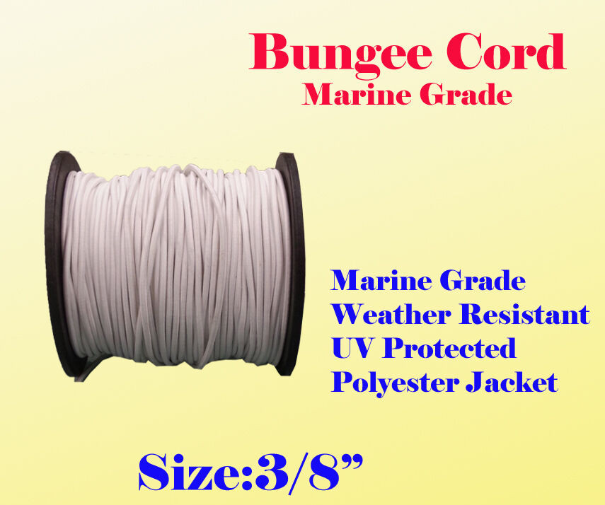 3/8" x  35 Ft Premium Marine Grade Bungee Shock Stretch Cord UV White