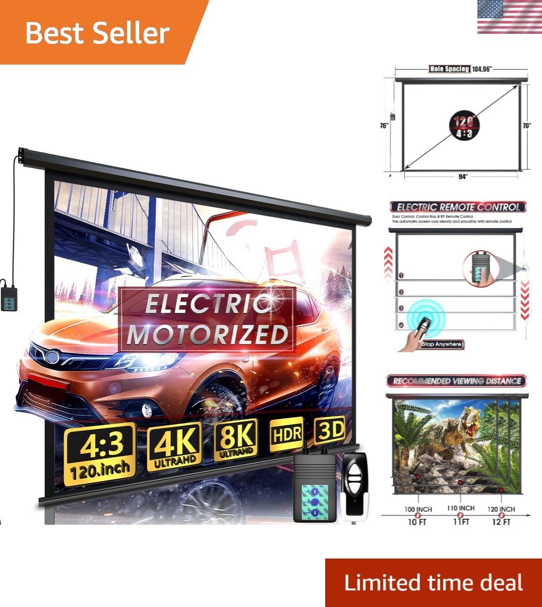 Luxury 120-Inch Motorized Projector Screen - Remote Control & 4:3 Aspect Ratio