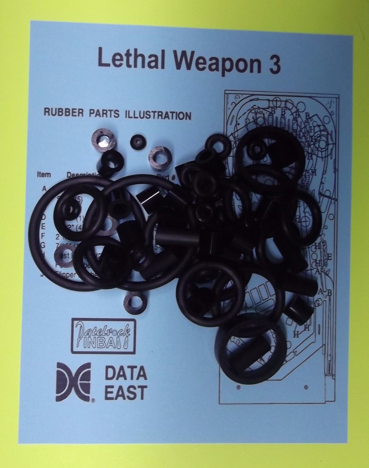 1992 Data East Lethal Weapon 3 Pinball Machine Rubber Ring Kit LW3