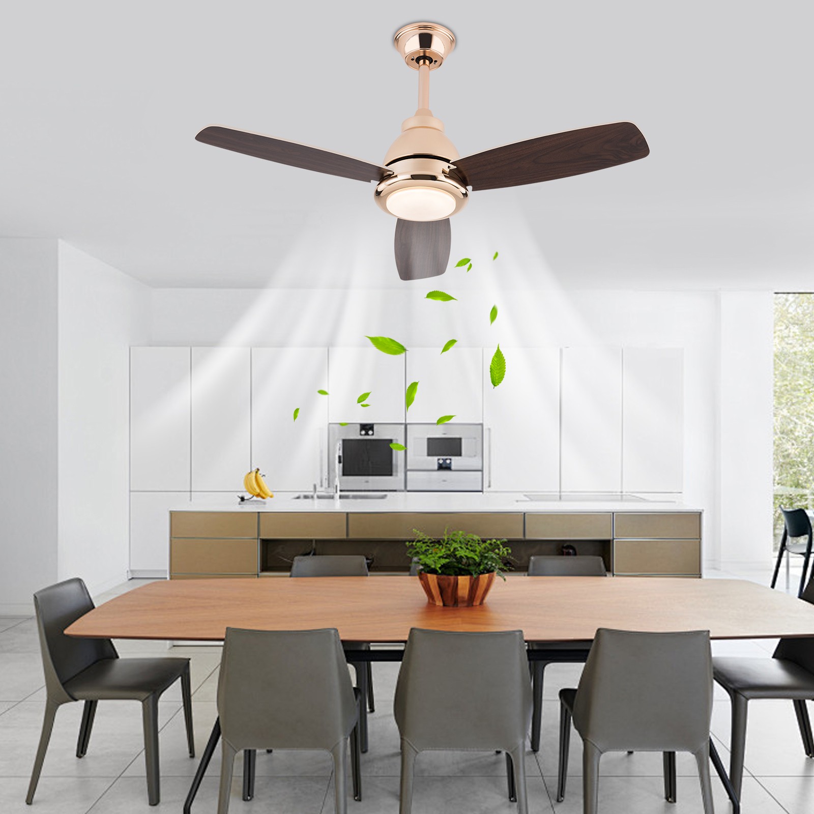 42 Inch Gold & Walnut Ceiling Fan with Light Elegant Modern Design For Home NEW