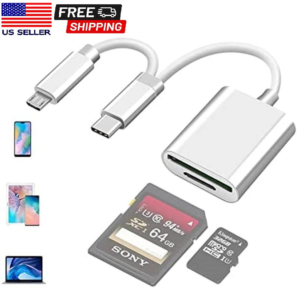 USB C to SD/MicroSD Card Reader Type C/Micro USB OTG Adapter Aluminum TF Card Me