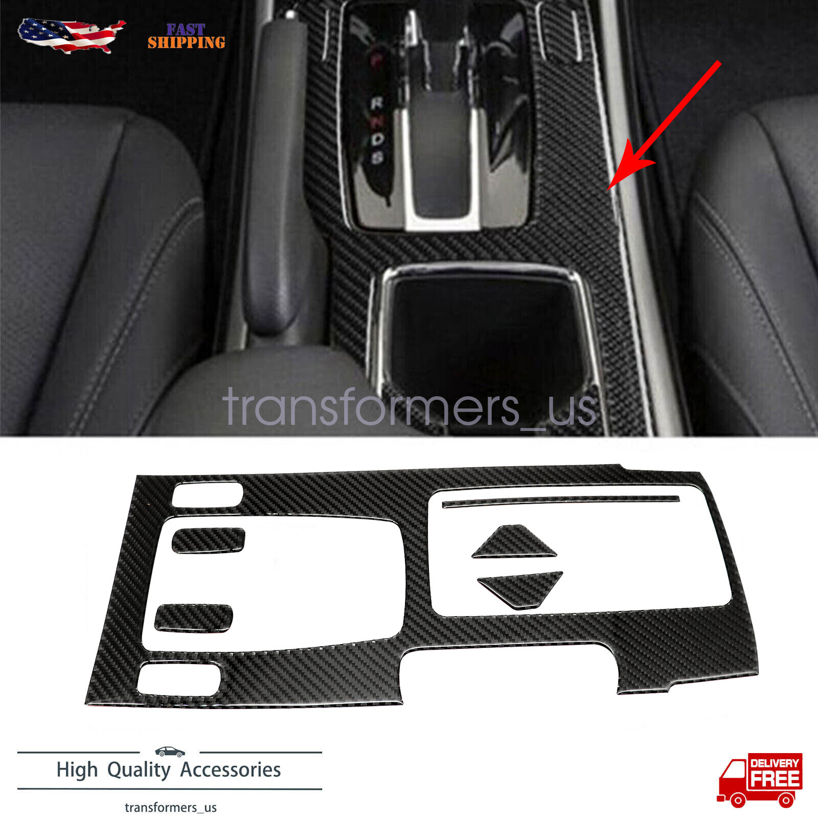 6Pcs Carbon Fiber Interior Gear Shift Set Cover Trim For 2013-2017 Honda Accord