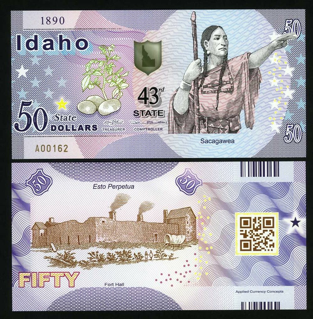 USA States, Idaho $50, Polymer, ND (2020) - Sacagawea, Fort Hall