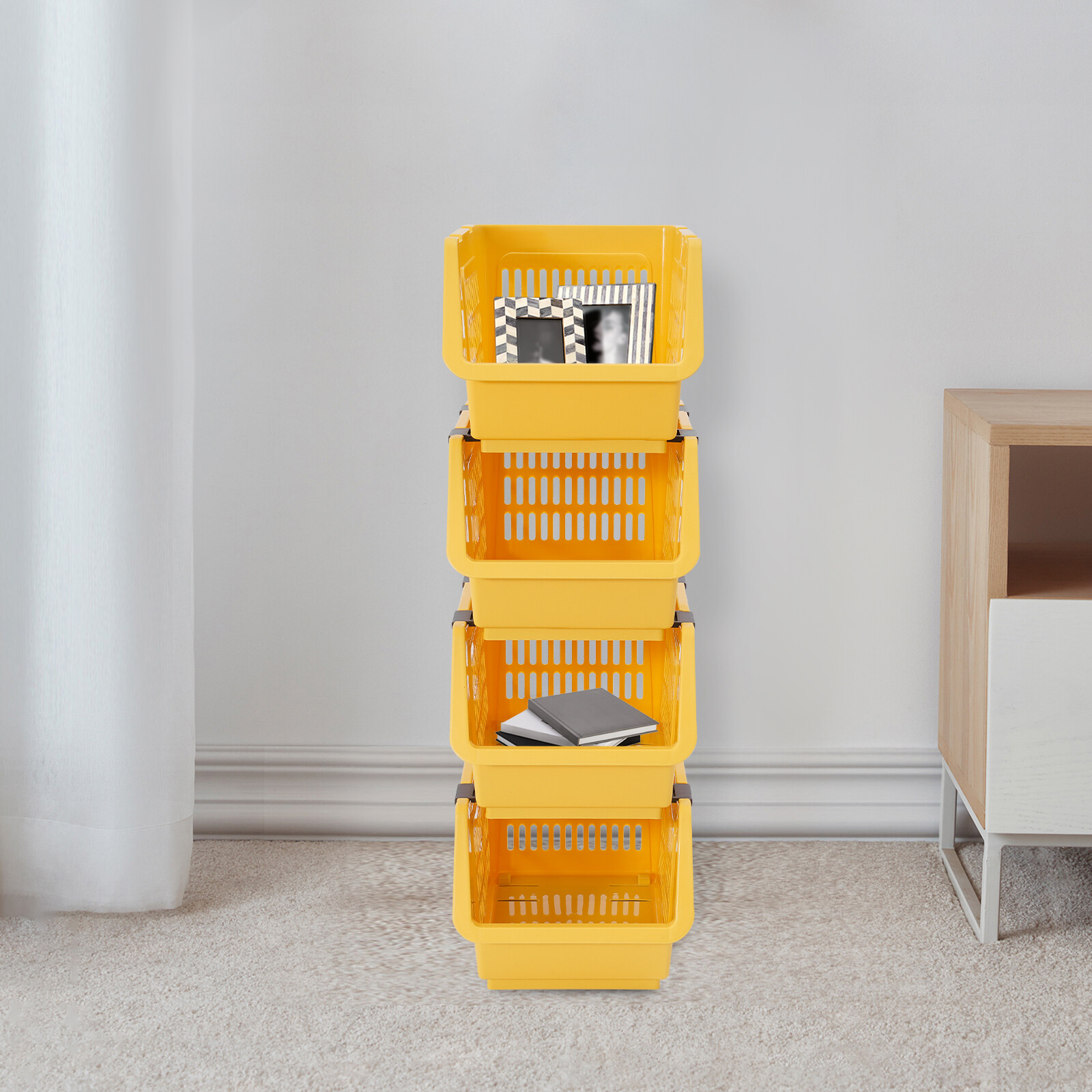 4 PCS Stacking Storage Baskets, Stackable Organizer Baskets, Storage Bin