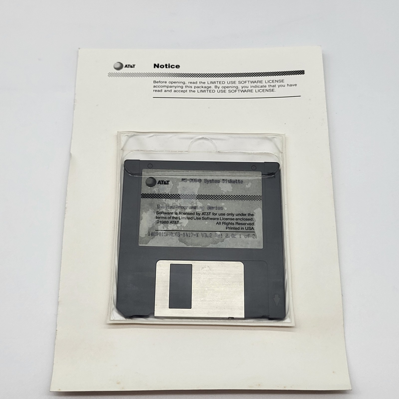 AT&T Microsoft MS-DOS v3.2 Factory Sealed 2-Disk Set User Guide 6300