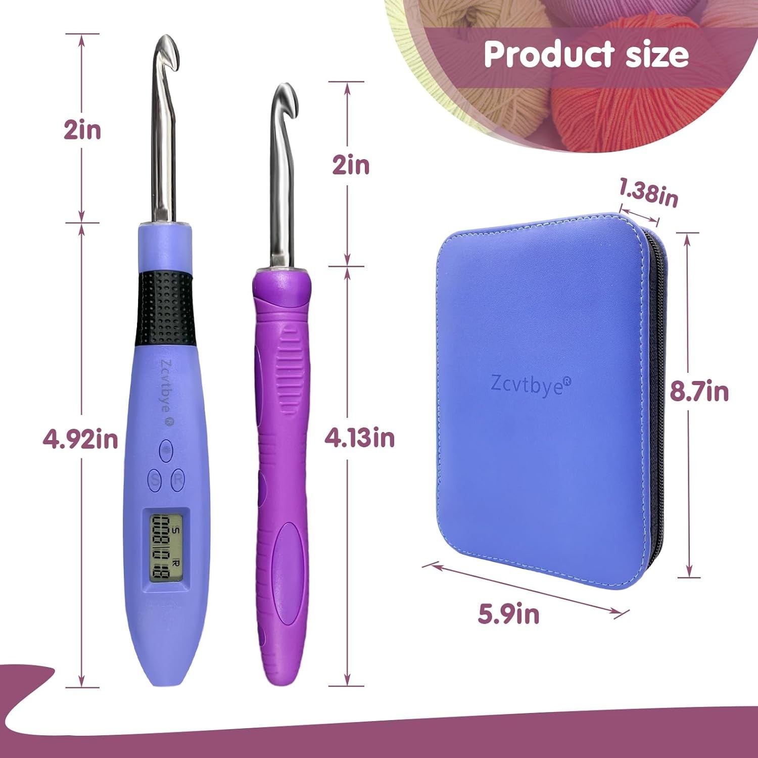 Crochet Hook with 18 Different Size, for Stitch & Row Counter, Light up Intercha