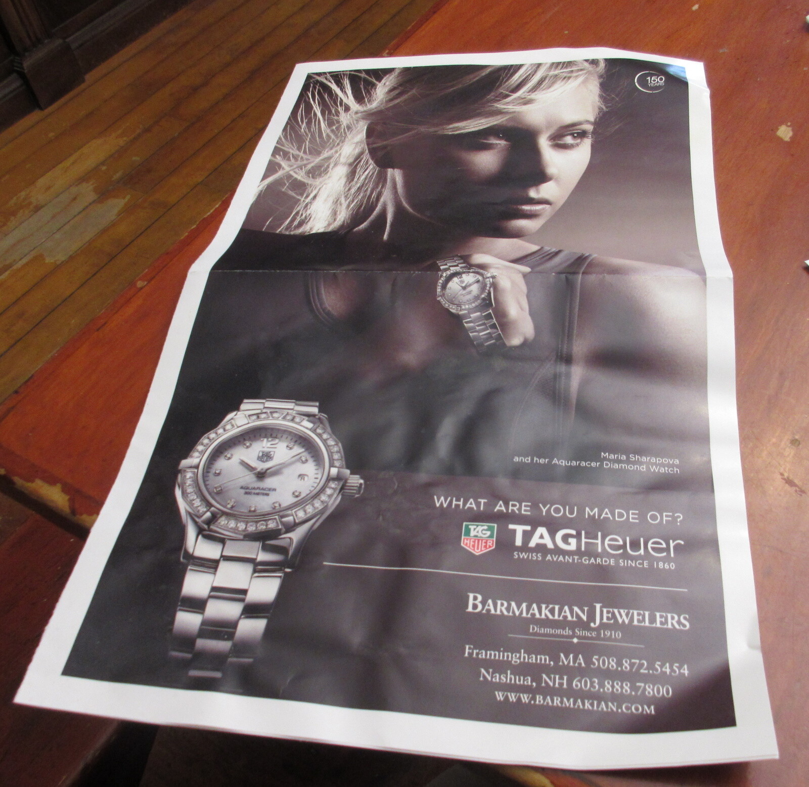 Maria Sharapova Advertising Poster for TAGHeuer & Barkamian Jewelers 18"H x 22"W