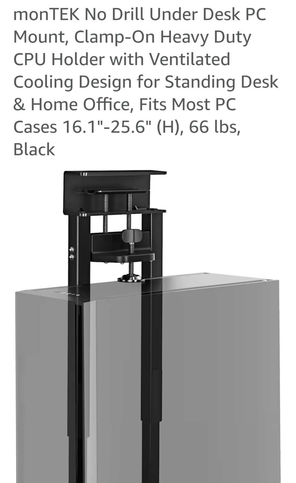 MonTEK No Drill Under Desk PC Mount, Clamp-On Heavy Duty CPU Holder