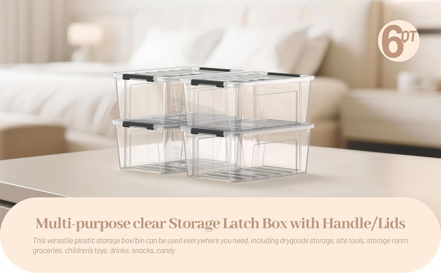 Stackable 9-Pack Clear Plastic Storage Bins with Lids - 6 Quart Containers