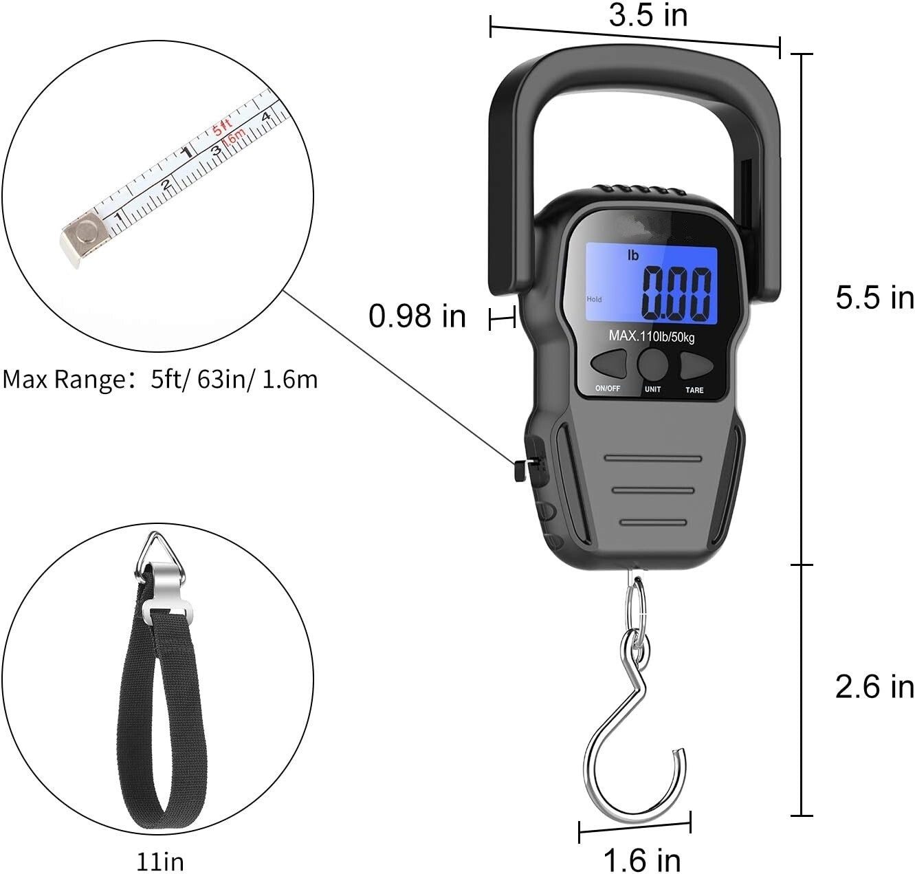 Báscula de pesca, unidad de báscula colgante para equipaje de 110 libras/50 kg