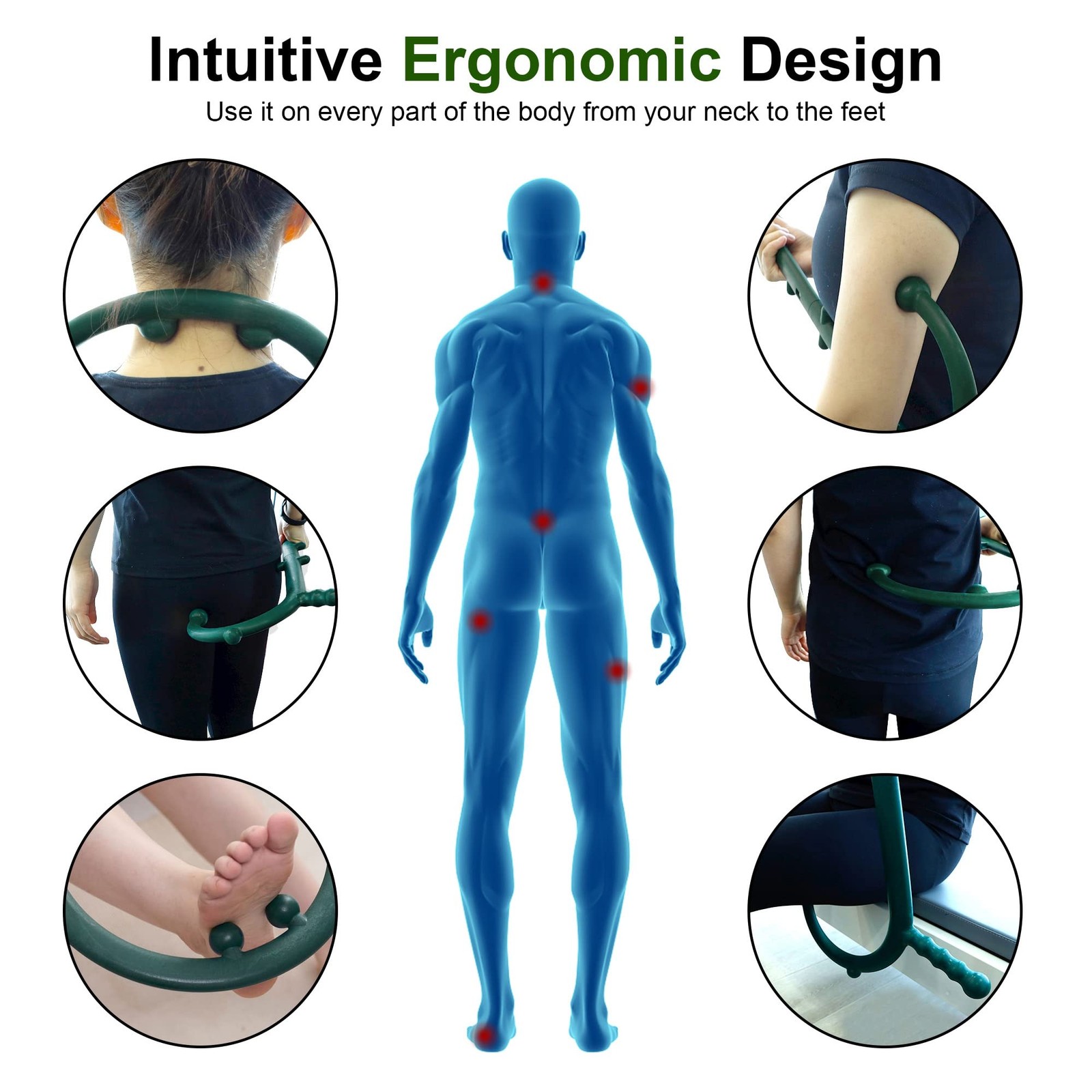 Shrdaepe 2 Pack Massage Trigger Point Cane, Body Deep Tissue, Blue & Green