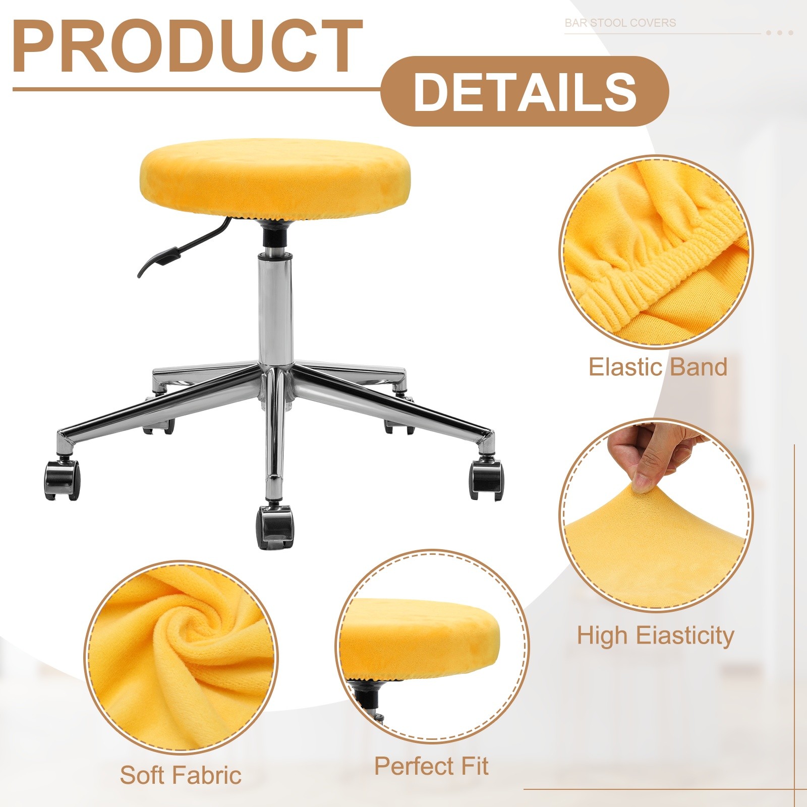 4 Pcs Bar Stool Covers, 10-14" Round Stool Covers with Elastic Band, Yellow