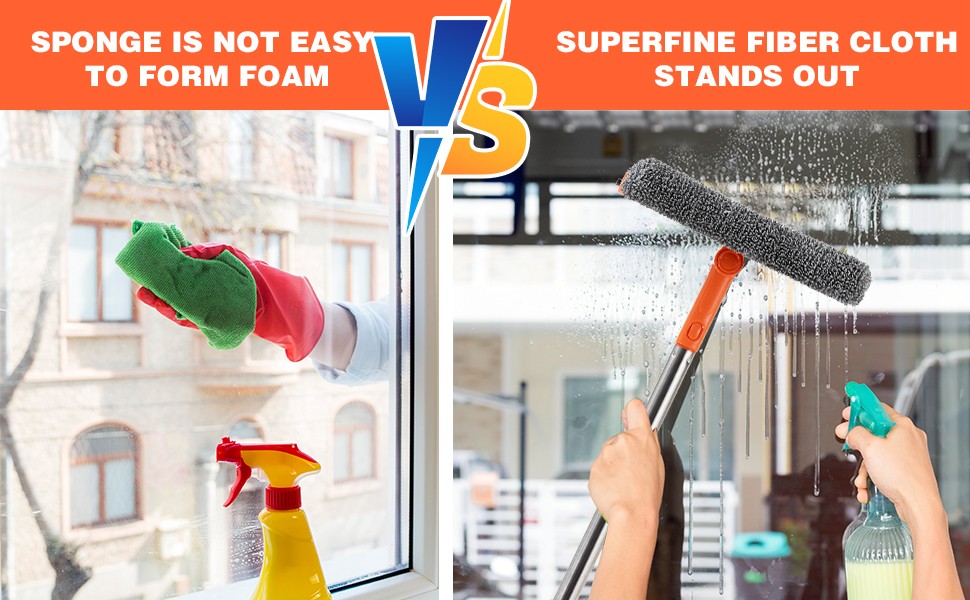 Professional 2 in 1 Window Squeegee with 68" Long Stainless Steel
