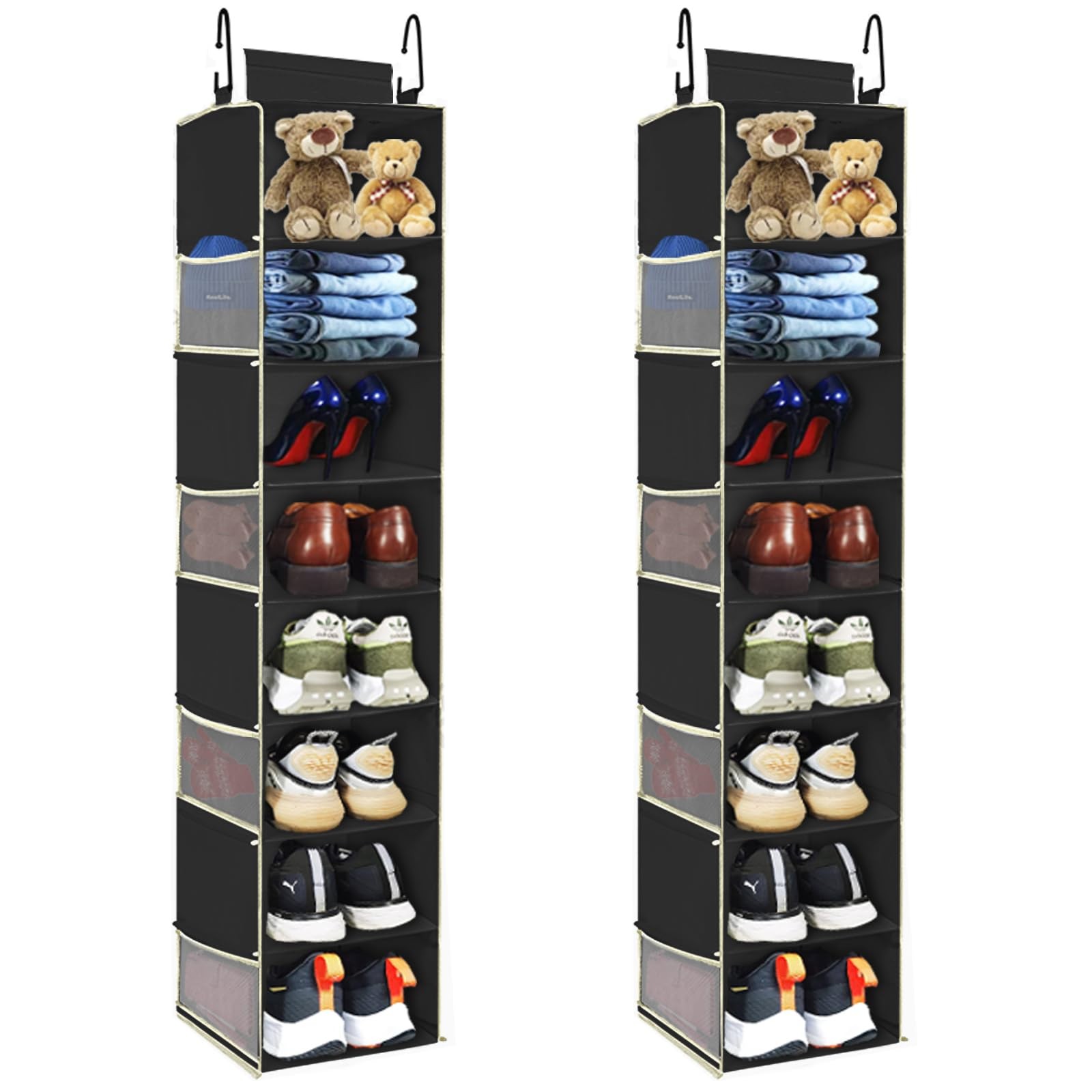 2 Pack Large-Sized Hanging Shoe Organizer 8-Shelf, Hanging Closet Organizer w...