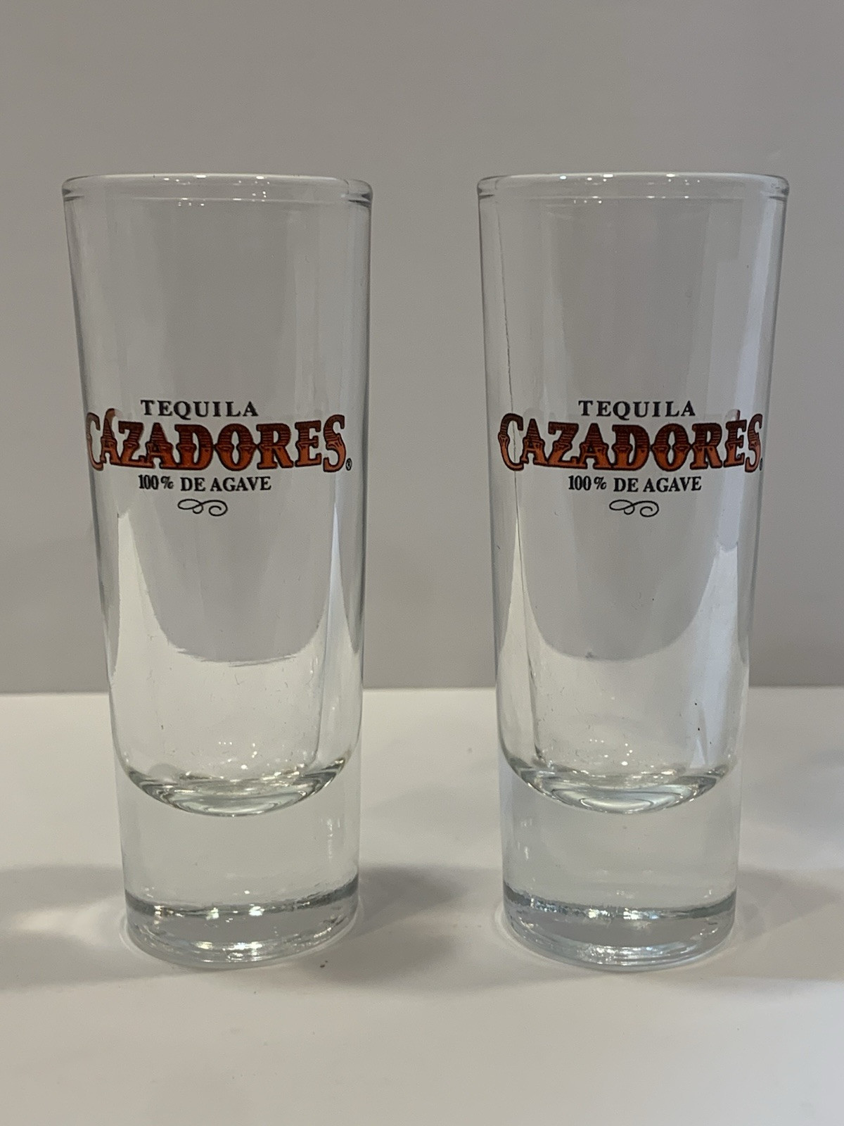 Pair (2) Tequila Cazadores 100% De Agave Tall Shot Glasses Bar Liquor Mexico NEW