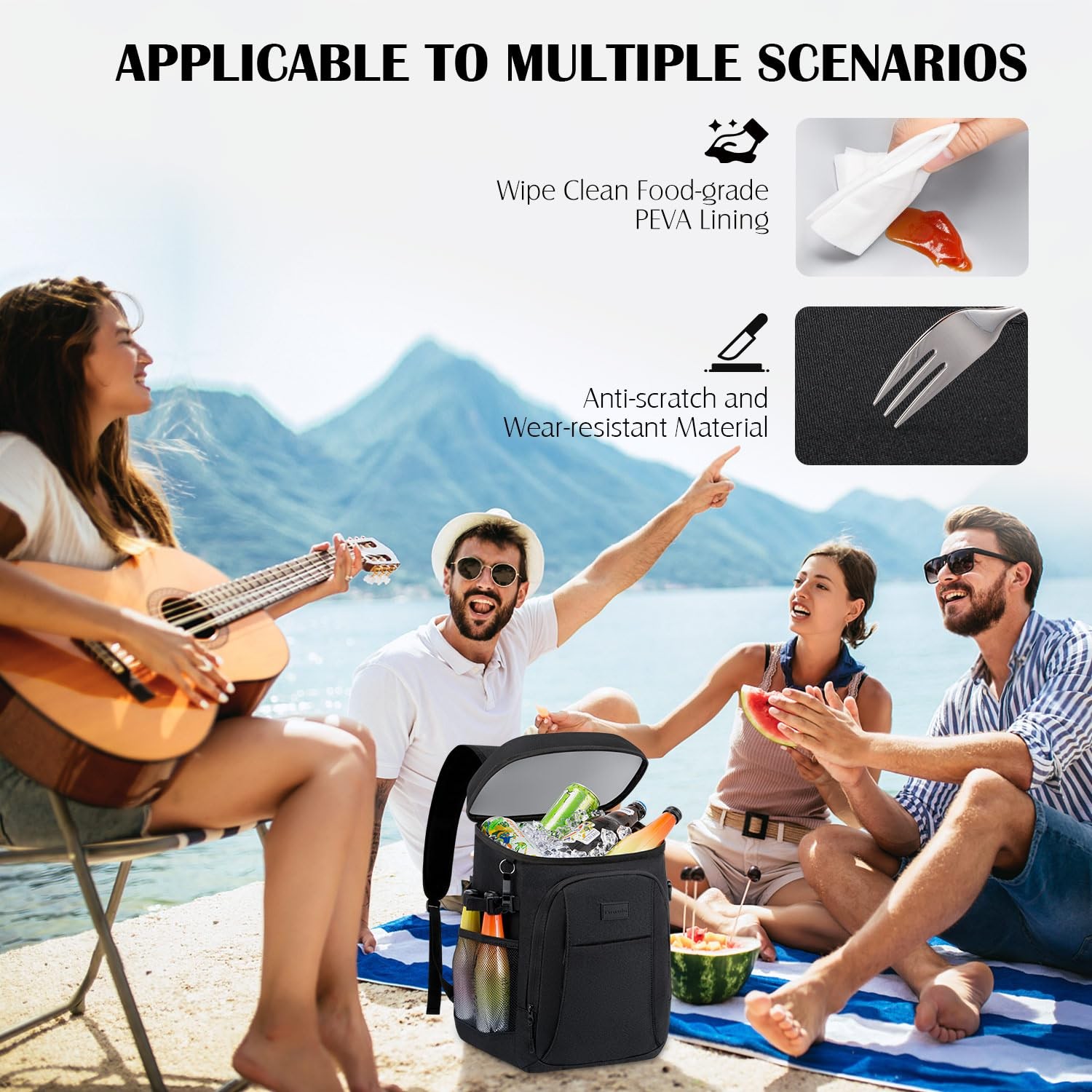 Tuwubi Cooler Backpack 35 Cans, Coolers Insulated Leak Medium, Black