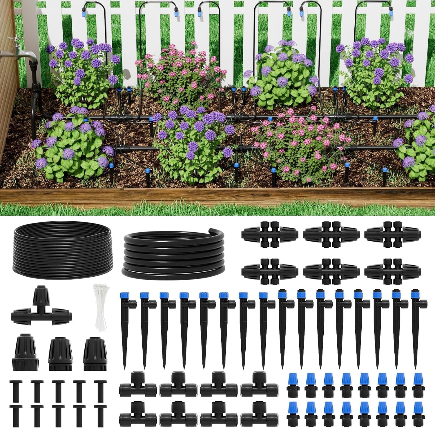 256Ft Quick-Connect Drip Irrigation System Kit for Efficient Garden and Green...