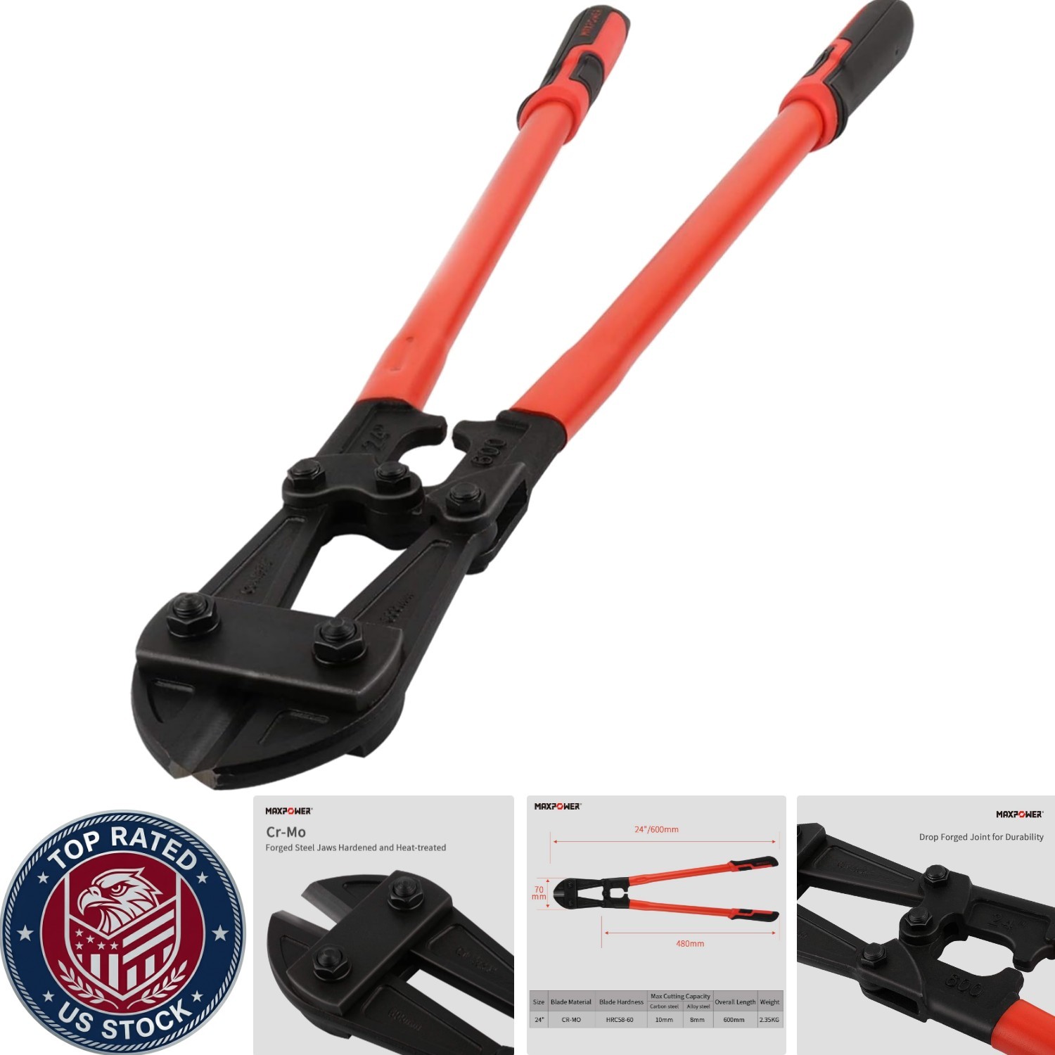 Ergonomic 24-Inch Bolt Cutter for Locks and Chains - Durable Cr-Mo Steel