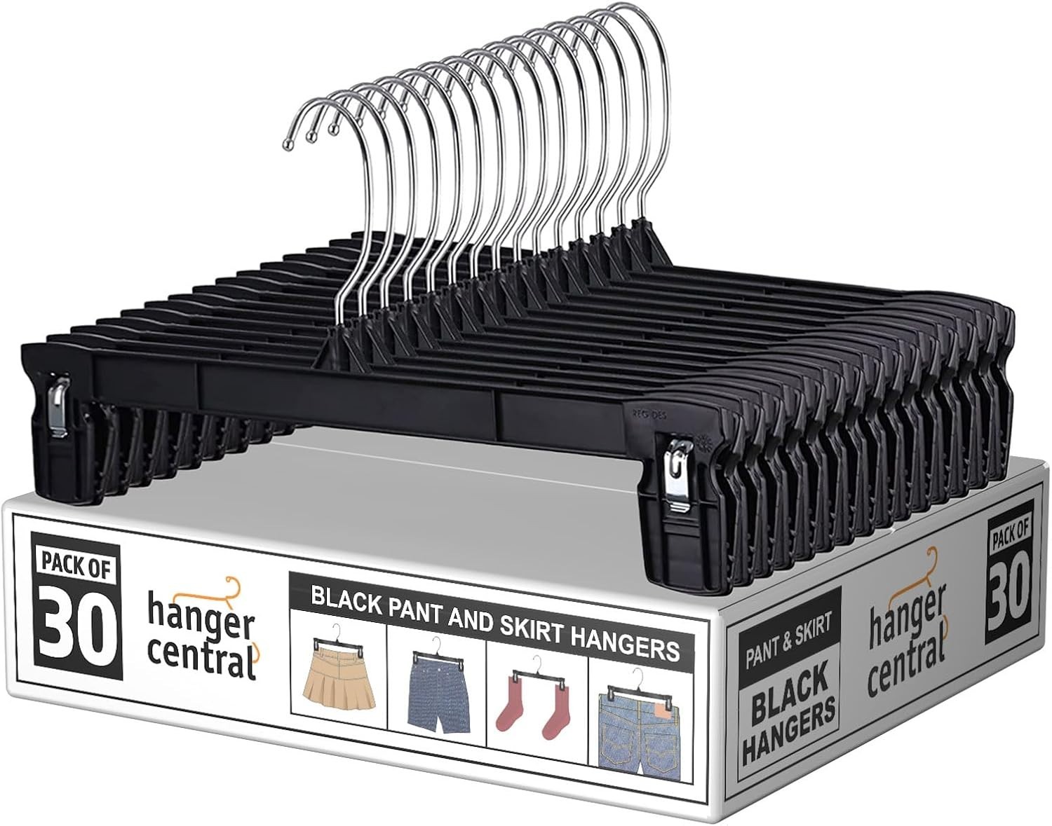 30 Pack Hanger Central Pants Hangers – 12 Inch Slim Plastic Clothes Hangers