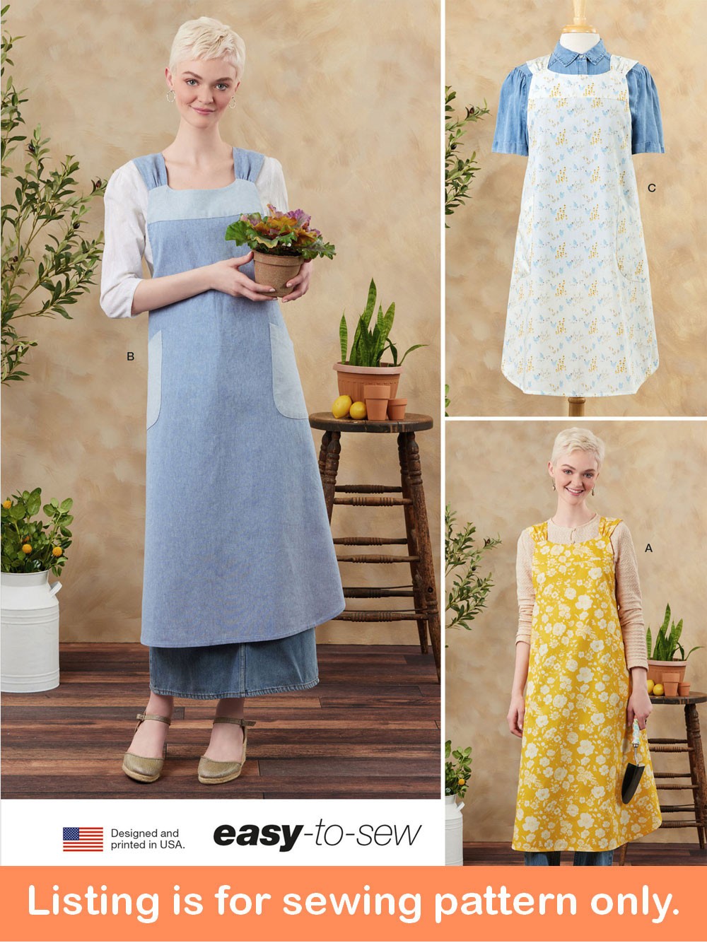 SEWING PATTERN Sew Full Apron Womens Extra Large Long Smock Wrap Back Easy 3257
