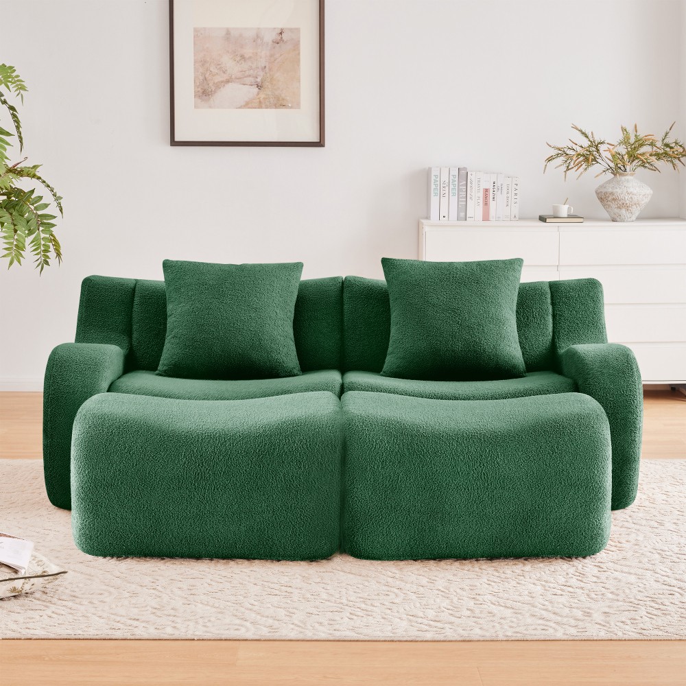 Soft Teddy Chaise Lounge Sofa w/ Anti-Slip Base, Ergonomic Support, Green