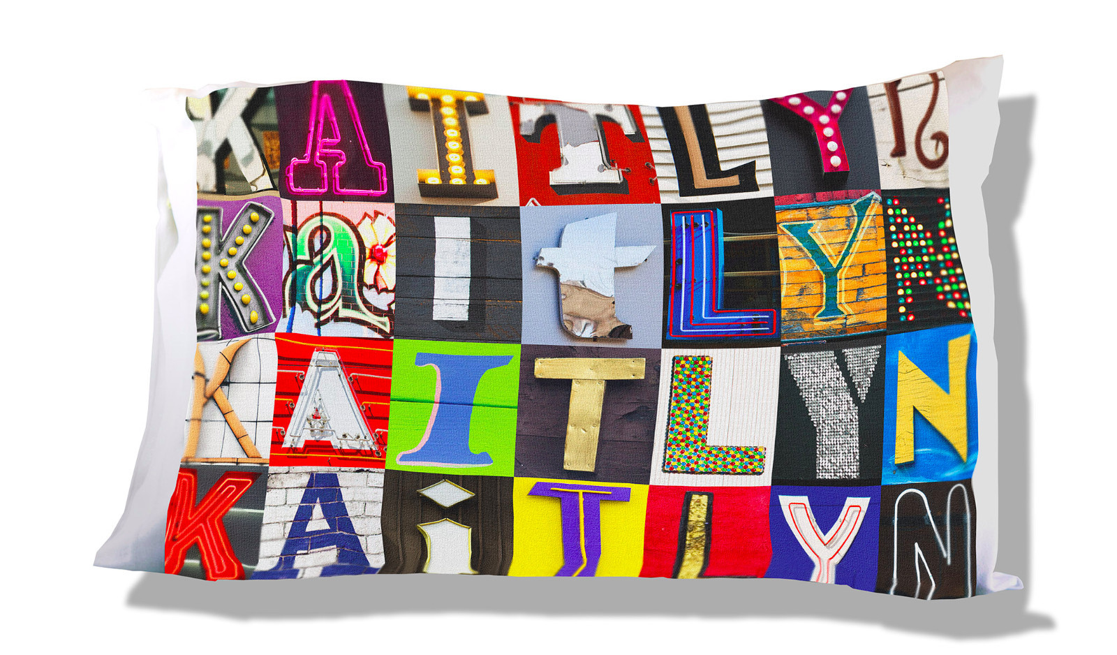 KAITLYN Personalized Pillowcase featuring the name in photos of sign letters