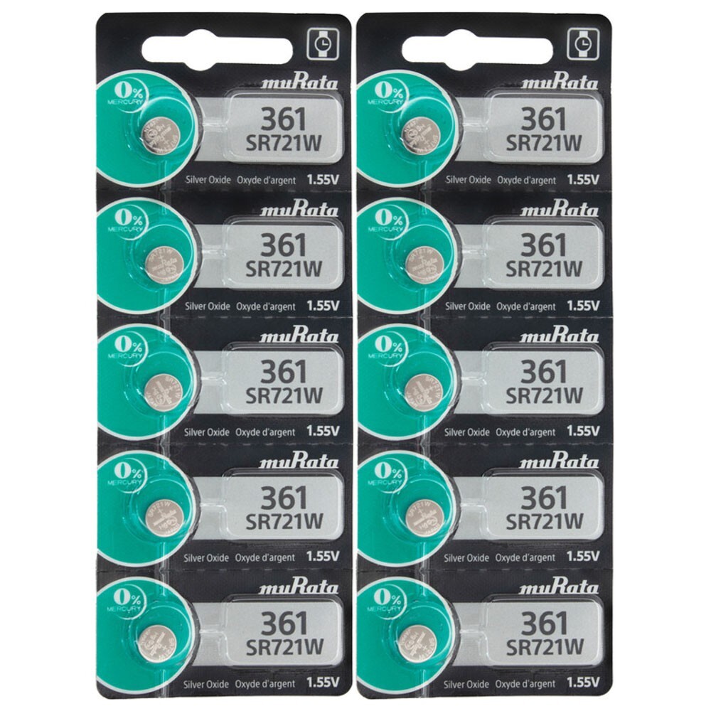 Murata Silver Oxide 361 SR721W 1.55V Battery - Replaces Sony, 10 Pack