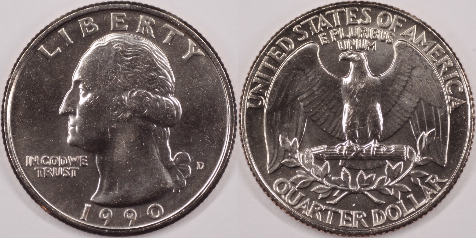 United States 1990 D 25 Cents Washington Quarter KM#164a Clad Eagle Arrows