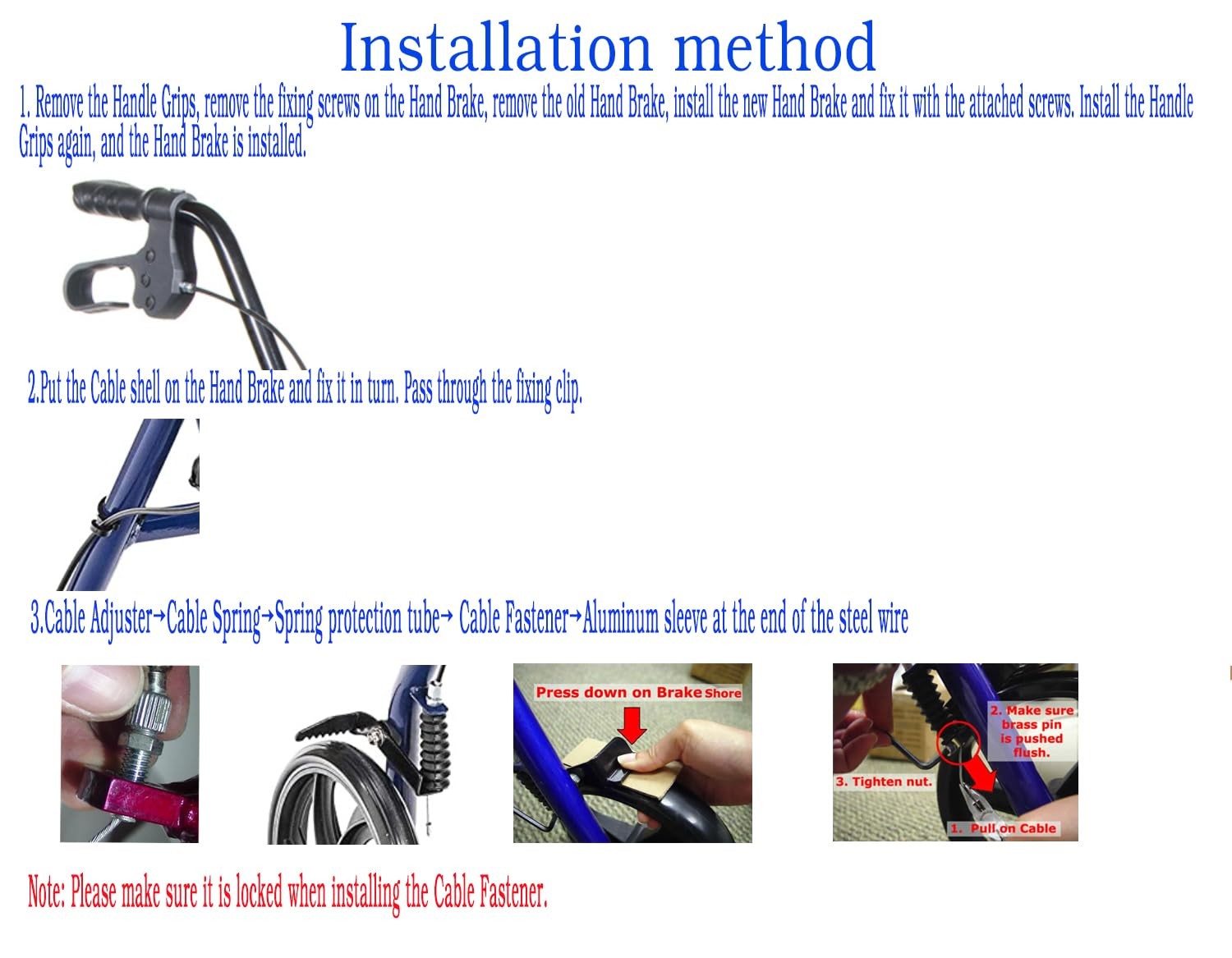 Hugo Rollator Replacement Hand Brake with 38.5" Cable and Adjustable Black